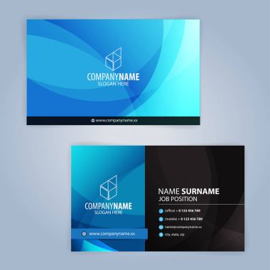 Mavi ve modern kartvizit şablonu, illüstrasyon vektör 10 siyah