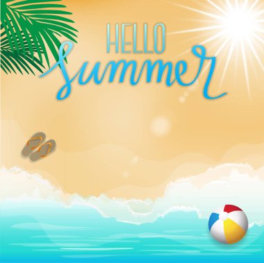 Merhaba Summer, plaj arka plan, seyahat süresi, vektör