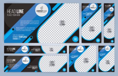 Mavi Web şablonları, fotoğraf, modern tasarım alanı olan standart boyutları afiş