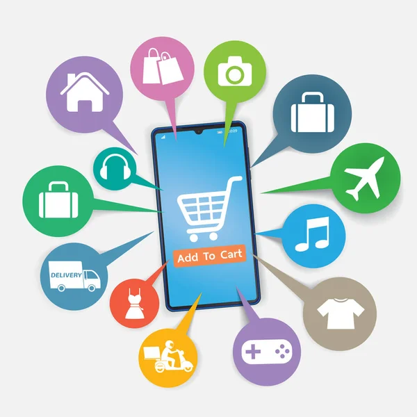 Aplikacja Mobilna Zakupy Supermaket Online Smartfon Aplikacją Zakupy — Wektor stockowy