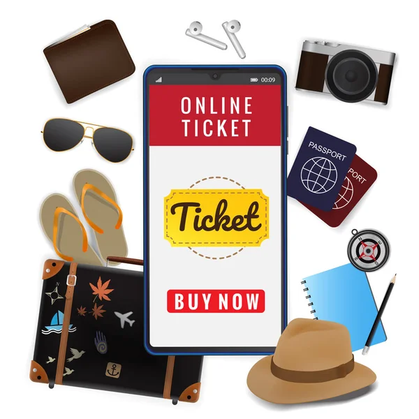 Mobiles Smartphone Mit App Zum Ticketkauf Smartphone Mit Shopping App — Stockvektor