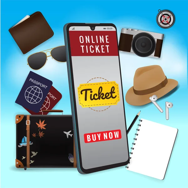 Mobiles Smartphone Mit App Zum Ticketkauf Smartphone Mit Shopping App — Stockvektor