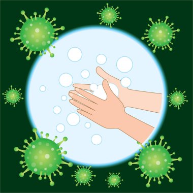 Sabun savaşlarıyla el yıkama Coronavirus sembolü vektörü