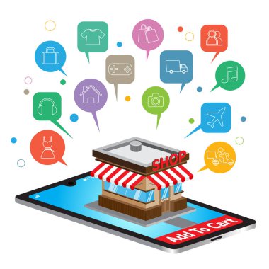Alışveriş için mobil uygulama, çevrimiçi süpermaket, alışveriş uygulamalı akıllı telefon.