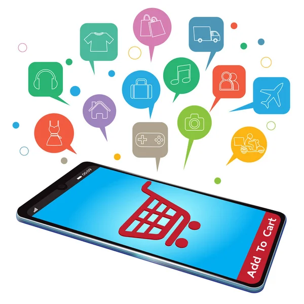 Mobiele App Voor Winkelen Online Supermaket Smartphone Met Shopping App — Stockvector