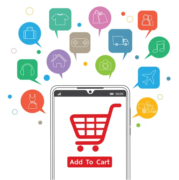 Aplicativo Móvel Para Compras Supermaket Online Smartphone Com Aplicativo Compras —  Vetores de Stock