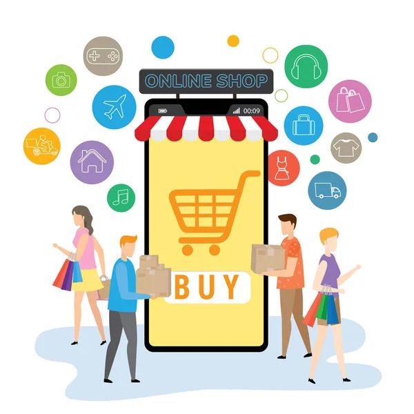 Mobiele App Voor Winkelen Online Supermaket Smartphone Met Shopping App — Stockvector