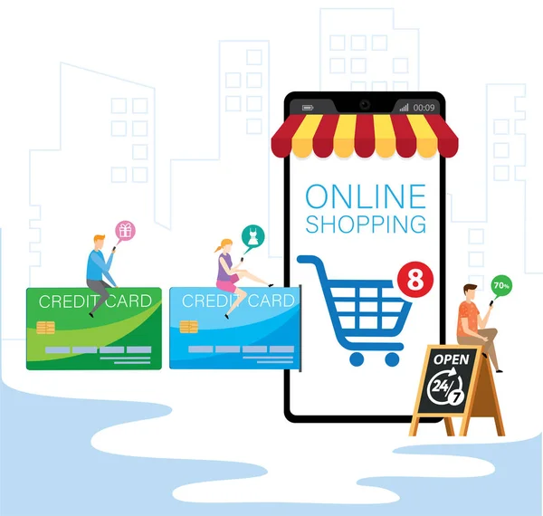 Applicazione Mobile Shopping Supermaket Online Smartphone Con App Shopping — Vettoriale Stock