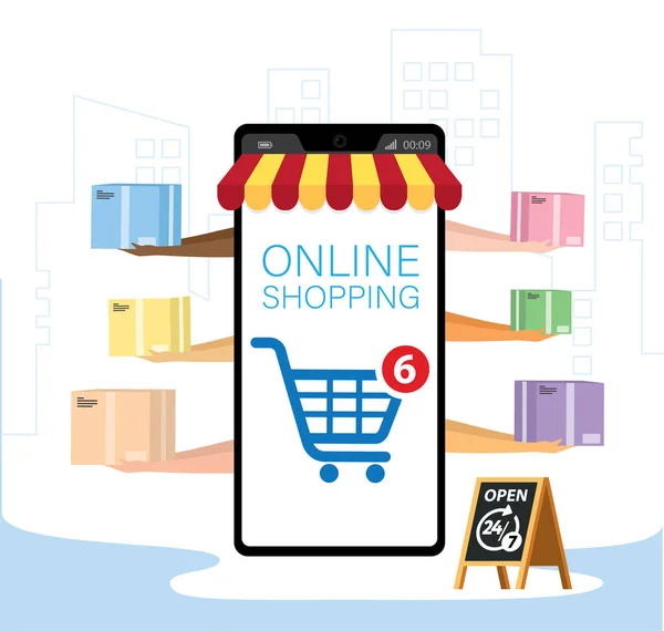 Mobile Application Shopping Online Supermaket Smartphone Shopping App — Stock Vector