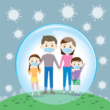 Aile maske takıyor Vektör Illustration