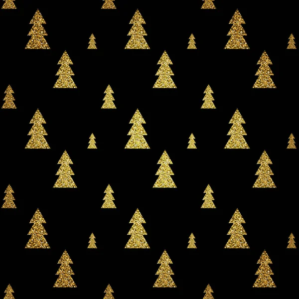 Seamless pattern of gold Christmas tree on black background. Vector illustration. Stock Illustration