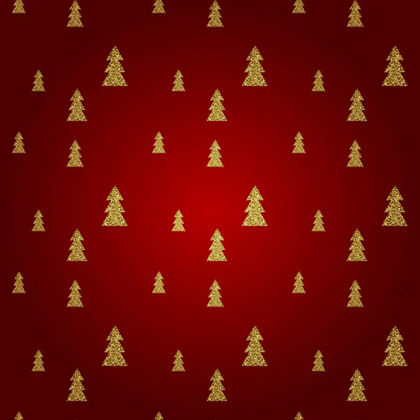 Seamless pattern of gold Christmas tree on red background. Vector illustration. Vector Graphics