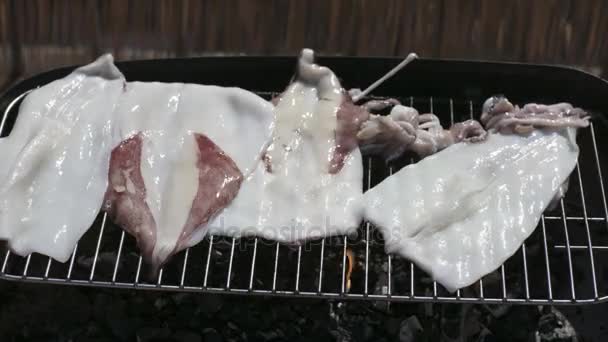 Barbecue con calamari — Video Stock