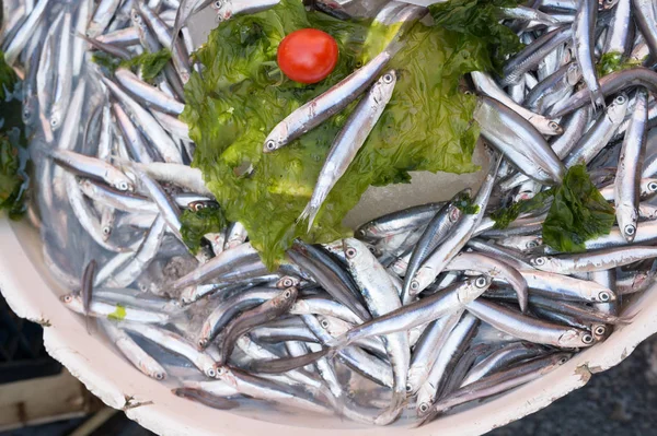 Ansjovis blootgesteld in de markt — Stockfoto