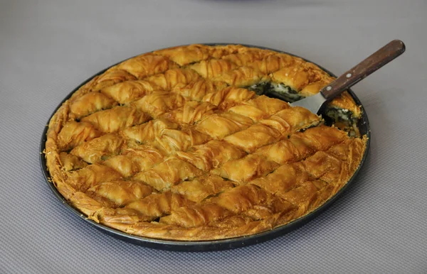 Traditionele Griekse Kaas Pan Schot Van Bovenaf — Stockfoto