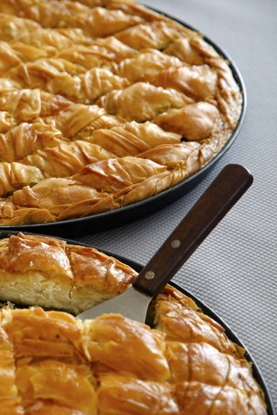 Traditional greek Cheese pie and spinach pie in pan