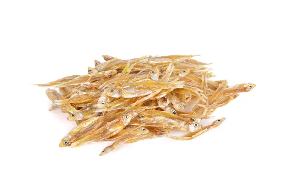 Pile of dried tiny salted fish on white background — Stock Photo, Image