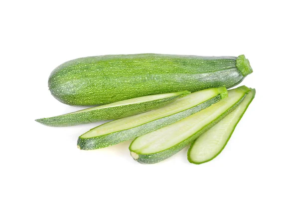 Whole and sliced fresh zucchini on white background — Stock Photo, Image