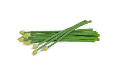 Beyaz arka planda taze bahar soğanı yığını