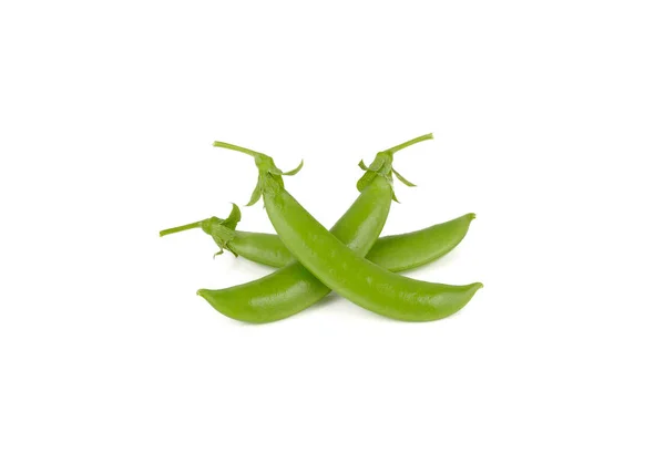 Whole fresh sugar snap peas with stem on white background — Stock Photo, Image