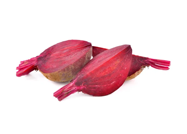 Uncooked whole and cut ripe beetroot with stem on white backgrou — Stock Photo, Image