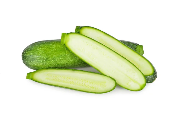 Whole Sliced Fresh Zucchini White Background — Stock Photo, Image
