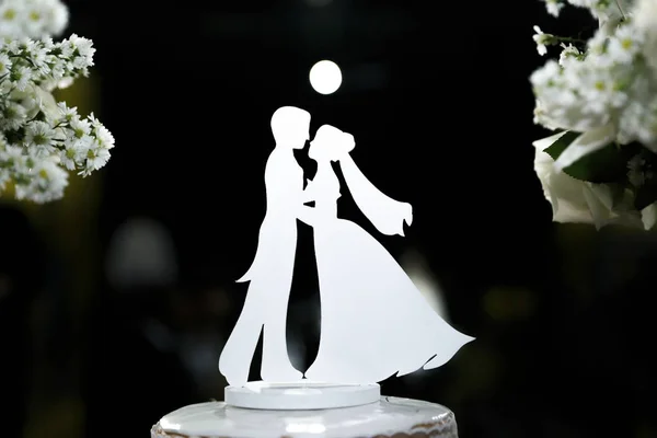 Beautiful silhouette of bride and groom decorative — Stock Photo, Image