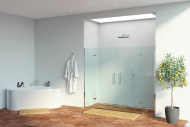panoramik manzaralı showerroom 3D çizimi 