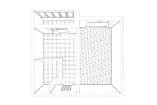 Ilustrasi Sketch Dari Apartemen Kosong Tampilan Atas — Stok Foto