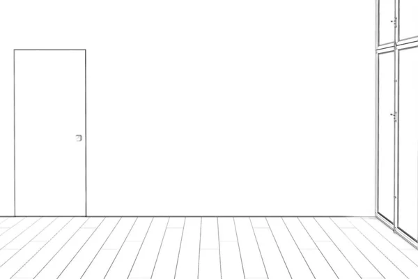 Ілюстрація Ескіз Порожньої Кімнати Дверима Вікном — стокове фото