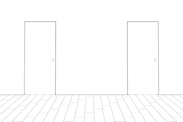 Иллюстрация Эскиз Пустого Зала Двумя Дверями — стоковое фото