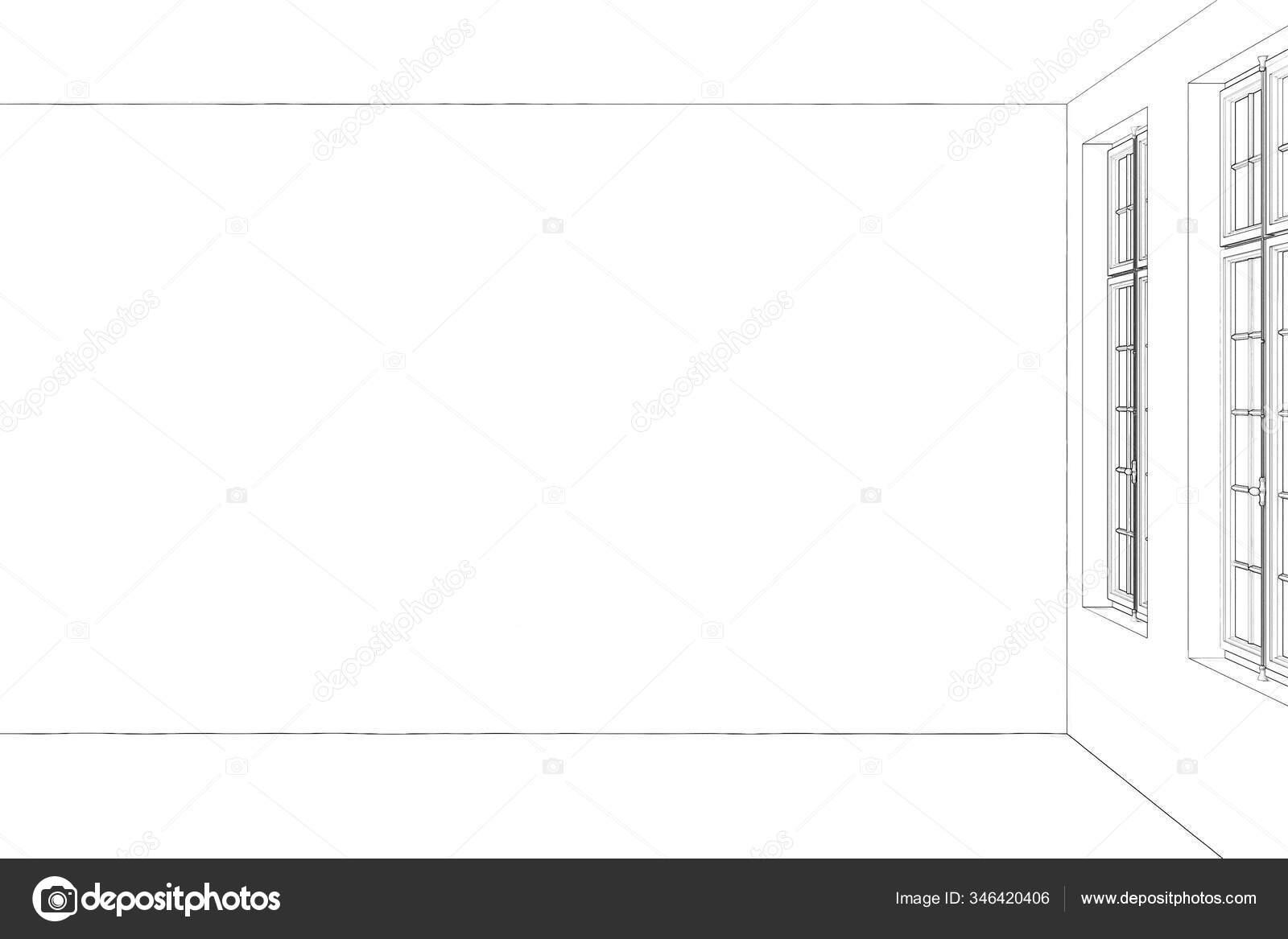 Sketch Empty Room Old Fashion Windows Front View Illustration Stock Photo By C Gamespiritlife