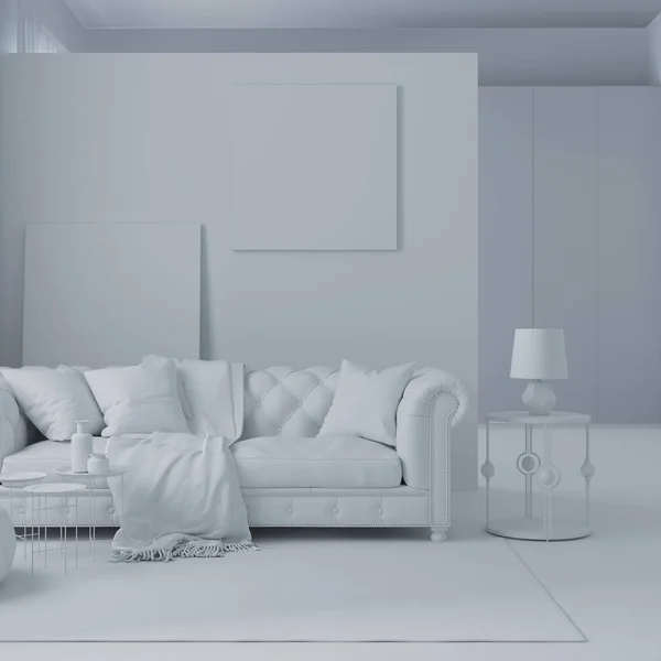 Illustration Intérieur Confortable Chambre Dans Des Trucs Ordinateur Blanc — Photo