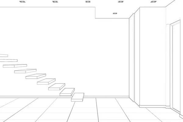 Ilustração Esboço Hall Entrada Apartamento Com Escadas Guarda Roupa Vista — Fotografia de Stock