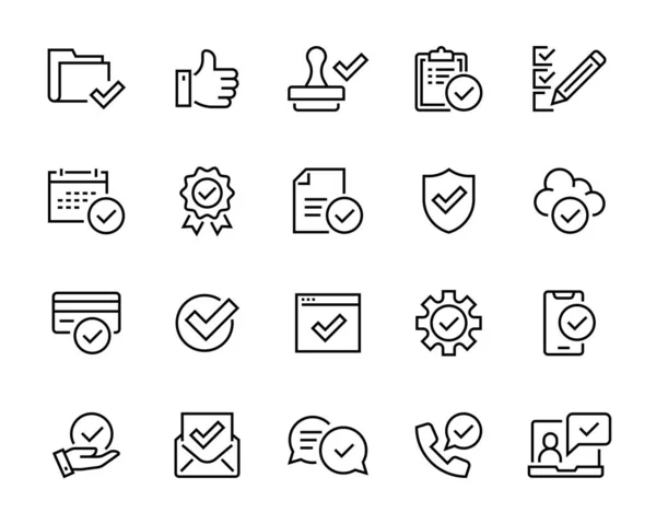 Genehmigen Icons Set Sammlung von einfachen linearen Web-Icons Vektorstrich — Stockvektor