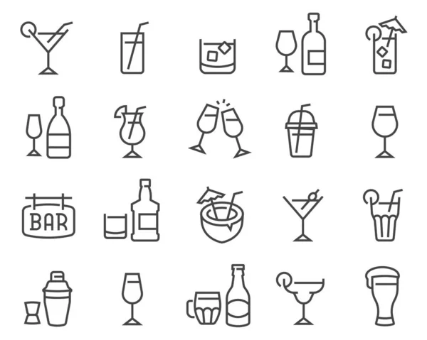 Symbolset für Alkohol und Cocktails. Editierbarer Vektorschlag. — Stockvektor