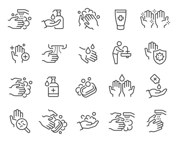 Washing Hands and Hygiene icons set. Editable vector stroke. — Stock Vector