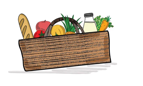 Carro de la compra lleno de alimentos orgánicos frescos y naturales saludables. ilustración vectorial — Archivo Imágenes Vectoriales