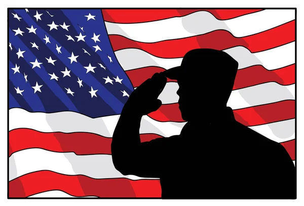 Βετεράνοι ημέρα. ο στρατιώτης με φόντο την αμερικανική σημαία. Εικονογράφηση διάνυσμα — Διανυσματικό Αρχείο