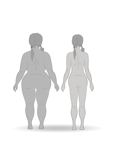 Vetor Ilustração Cartoon Mulher Emagrecimento Gorda Magra Corpo Feminino Antes —  Vetores de Stock