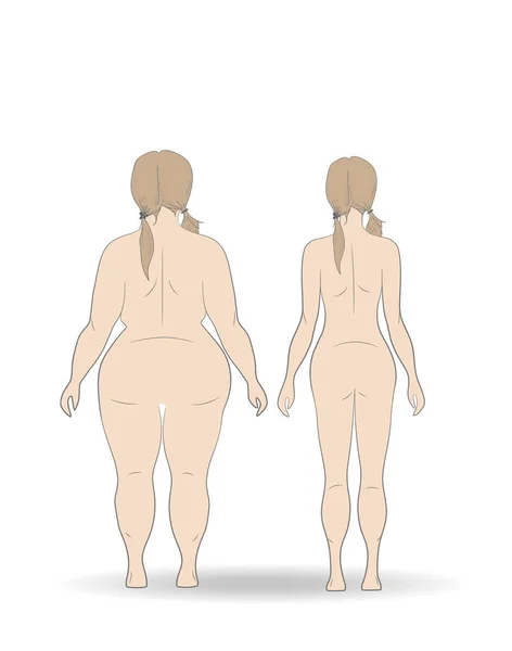 Vektorové Ilustrace Kreslené Žena Hubnutí Tlustý Tenký Dívka Ženské Tělo — Stockový vektor