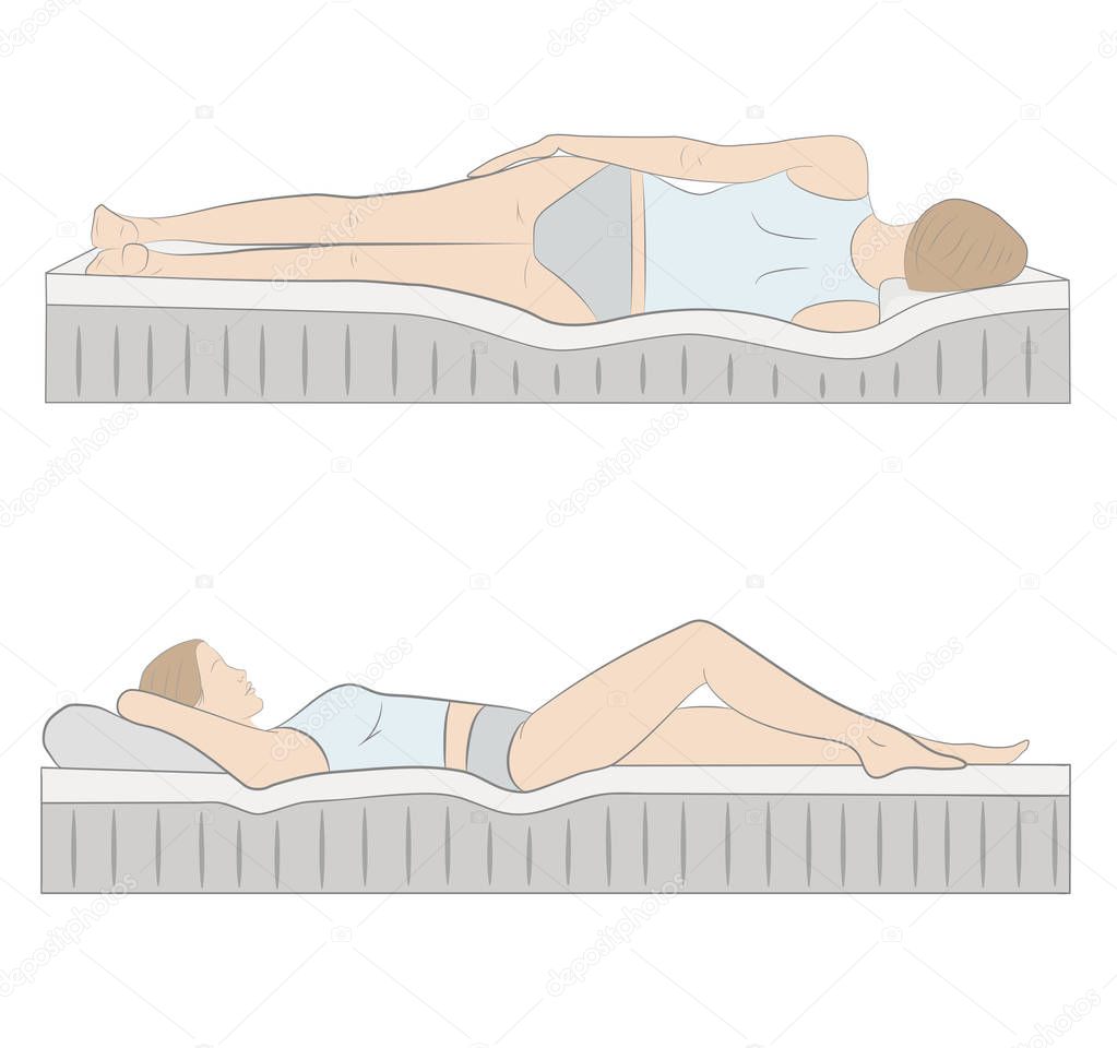correct sleeping position on her side. vector illustration.