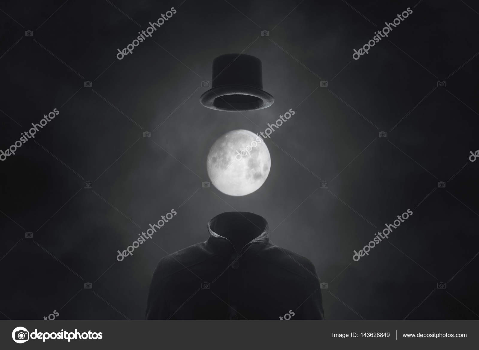Surreal Picture Man Moon Face Hat Stock Photo Image By C Frankie S