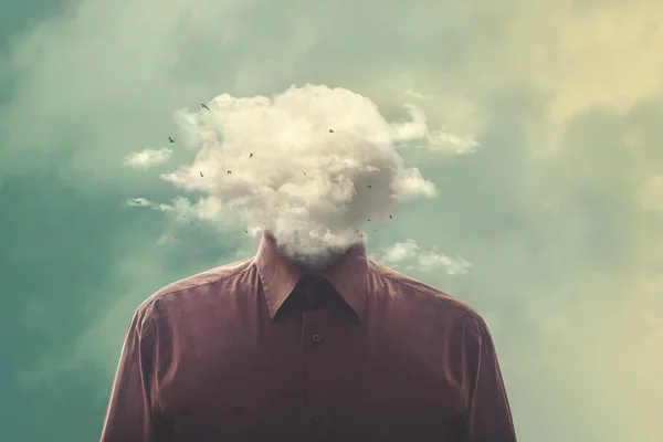 Стрессовая Голова Человека Облаке — стоковое фото