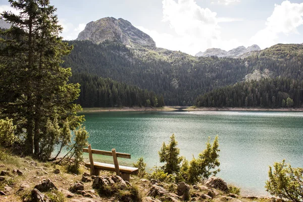 bir gölde eski ahşap Bank