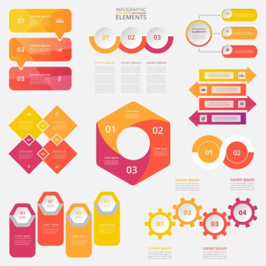 Bilgi elemanlarını veri görselleştirmesi paketle. 2, 3, 4 seçenekli vektör şablonu. Sunumlar, iş süreçleri, iş akışı, diyagram, akış şeması, zaman çizelgesi, pazarlama, eğitim için kullanılabilir