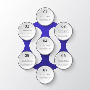 Ticari verileriniz için 7 seçenek, parça, adım veya süreç içeren bilgi tasarım ögeleri.