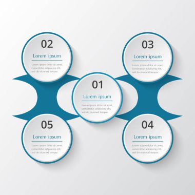 Şablon, grafik, sunum ve grafik. 5 seçenekli iş konsepti, parça, adım veya süreç