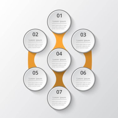 Şablon, grafik, sunum ve grafik. 7 seçeneği, bölümü, adımı veya süreci olan iş konsepti