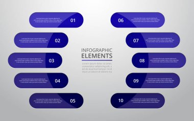 Sunum için vektör iş şablonu. Grafik, diyagram ve grafiğin soyut unsurları, 10 adım, opsiyon, parça veya süreç. Infographic için yaratıcı bir kavram.